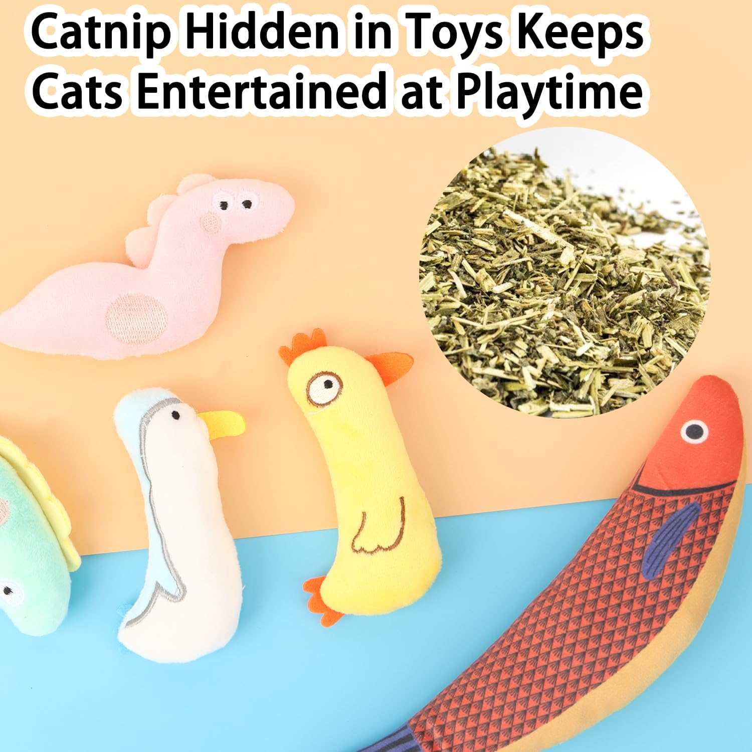 Cat Catnip Toys, 6 Pcs Cat Chew Toy, Interactive Soft Plush Fish Toy for Cats Adult Kitten Indoor