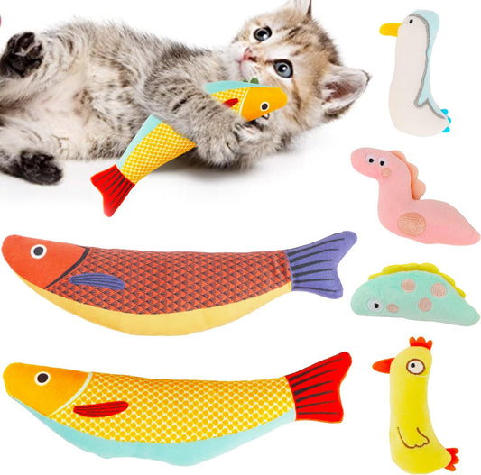 Cat Catnip Toys, 6 Pcs Cat Chew Toy, Interactive Soft Plush Fish Toy for Cats Adult Kitten Indoor