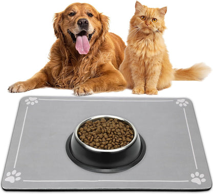Dog & Cat Bowl Mat Silicone Waterproof Pet Feeding Mat Cat Food Mat Non-Slip Large Placemat for Dogs and Cats Protects Floors from Spills Durable Easy to Clean 40×60Cm Grey