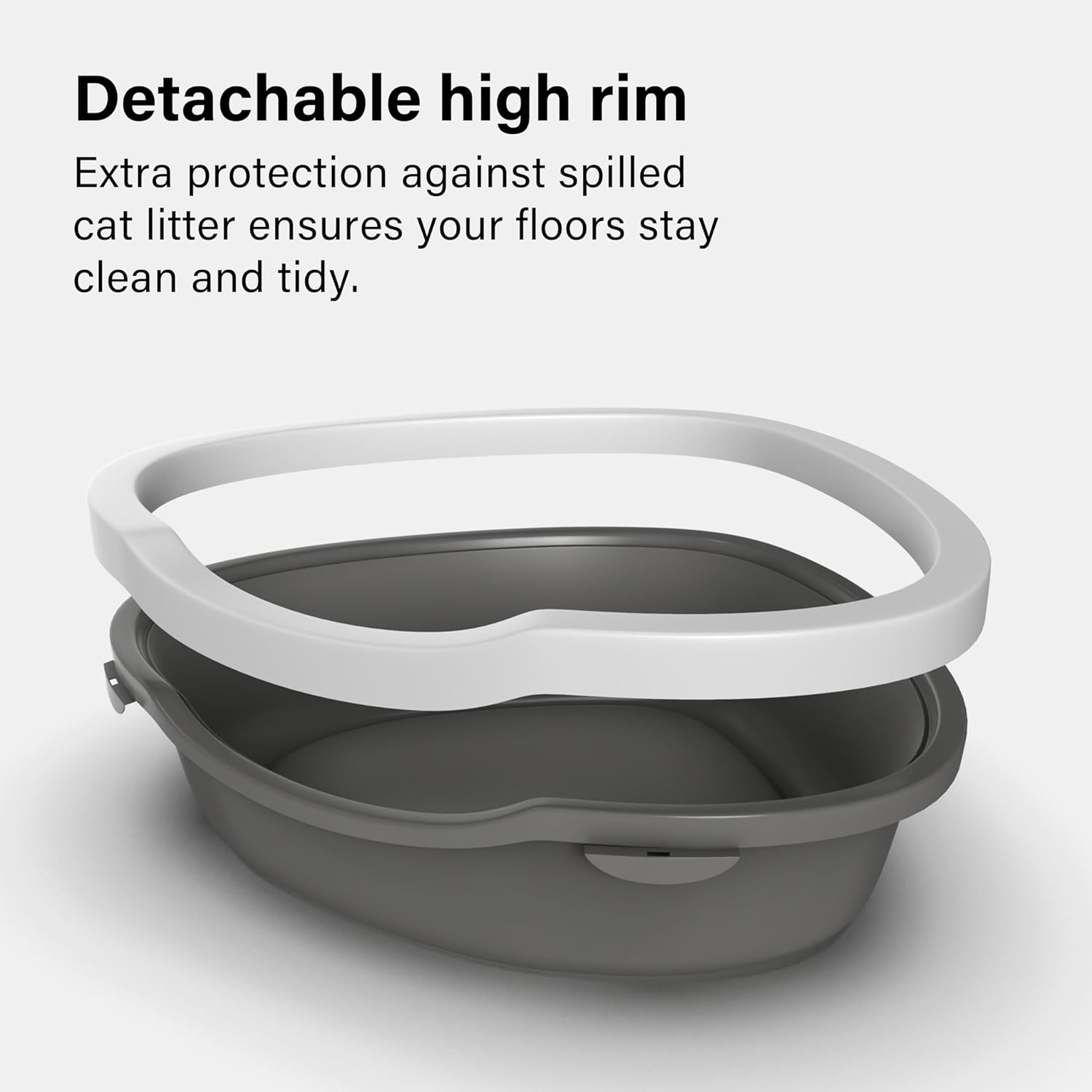 Corner Cat Litter Tray with Cleaning Scoop, High Sided Rounded Corners, Anti-Spillage & Mess-Free Cat Toilet (Dark Grey/White, 55X42.5X14)