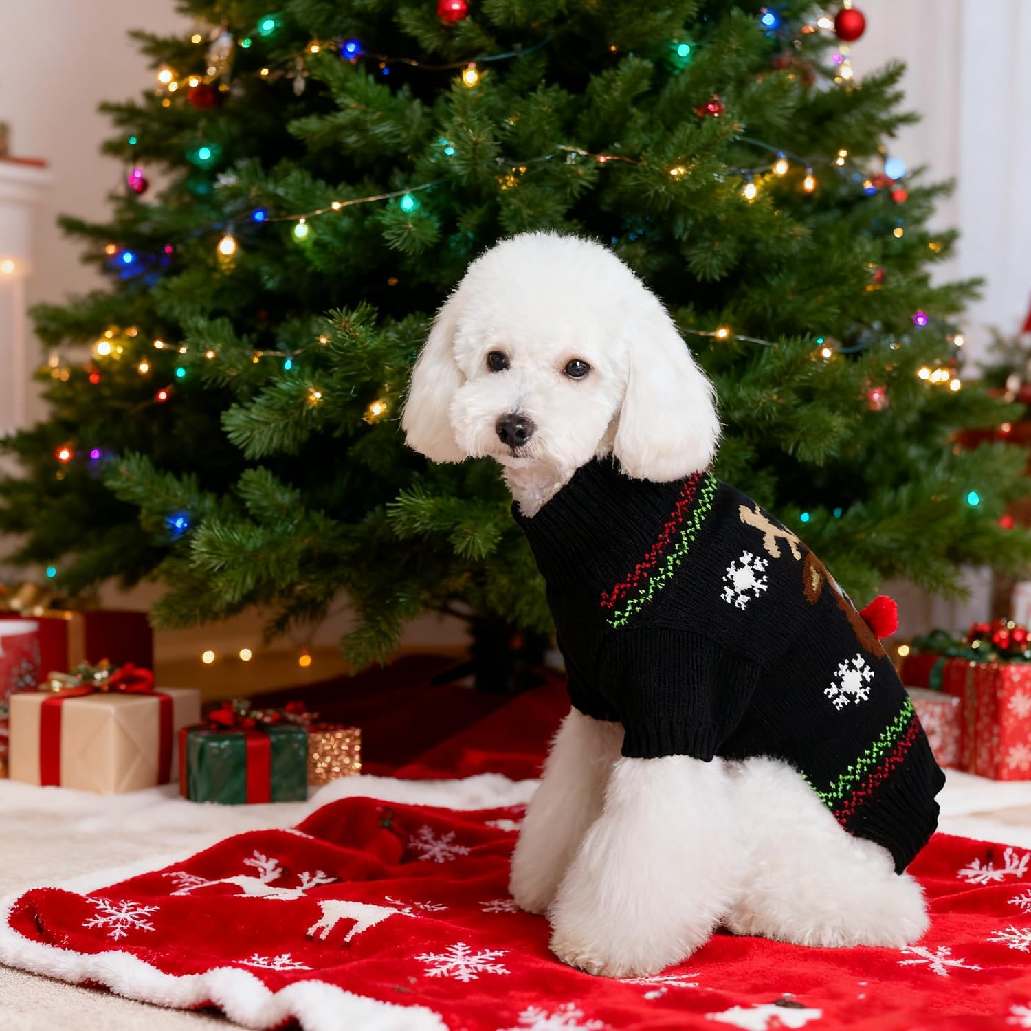 Christmas Dog Sweater Reindeer Holiday Knitwear Warm Pet Clothes for Medium Large Dogs and Cats(M-1Pc)