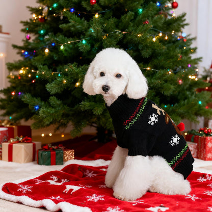 Christmas Dog Sweater Reindeer Holiday Knitwear Warm Pet Clothes for Medium Large Dogs and Cats(M-1Pc)