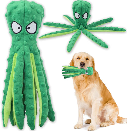 Squeaky Dog Interactive Play Toy,No Stuffing Octopus Dogs Chew Toy with Crinkle Paper for Medium and Large Dogs Playing