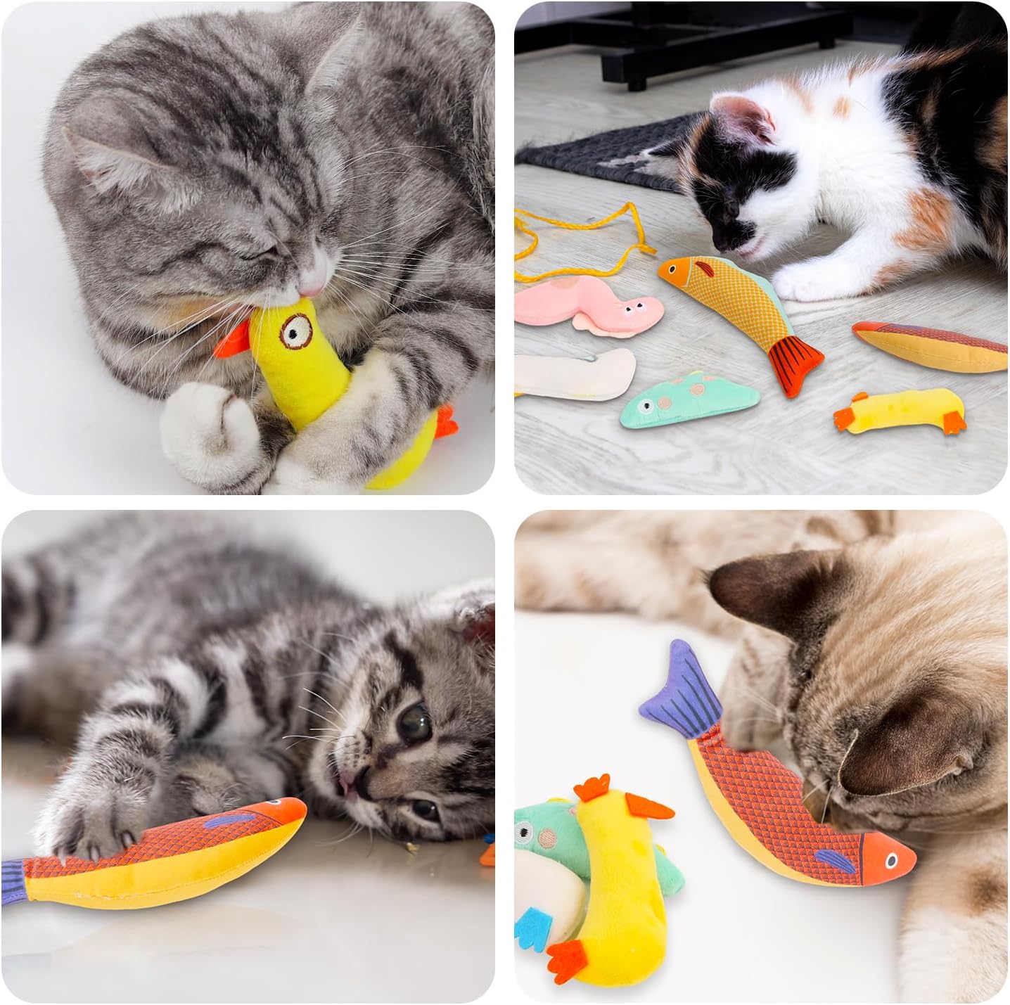 Cat Catnip Toys, 6 Pcs Cat Chew Toy, Interactive Soft Plush Fish Toy for Cats Adult Kitten Indoor
