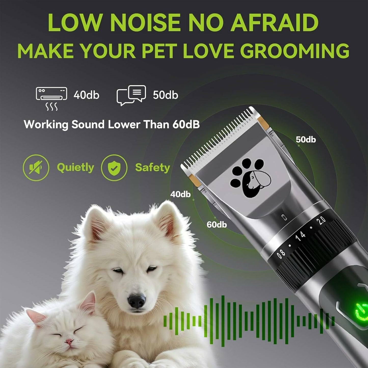 Dog Clippers Cordless, Professional Pet Clippers, 2-Speed Low Noise Dog Grooming Kit, Pet Trimmer for Small Large Thick Hair Dogs Cats