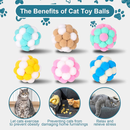 Cat Toys Balls 6 Pieces Colorful Cat Balls with Bells 5Cm Soft Cat Pom Poms Balls Cats Interactive Ball Toy for Cats Kitten Indoor Outdoor Playing Chewing Scratching