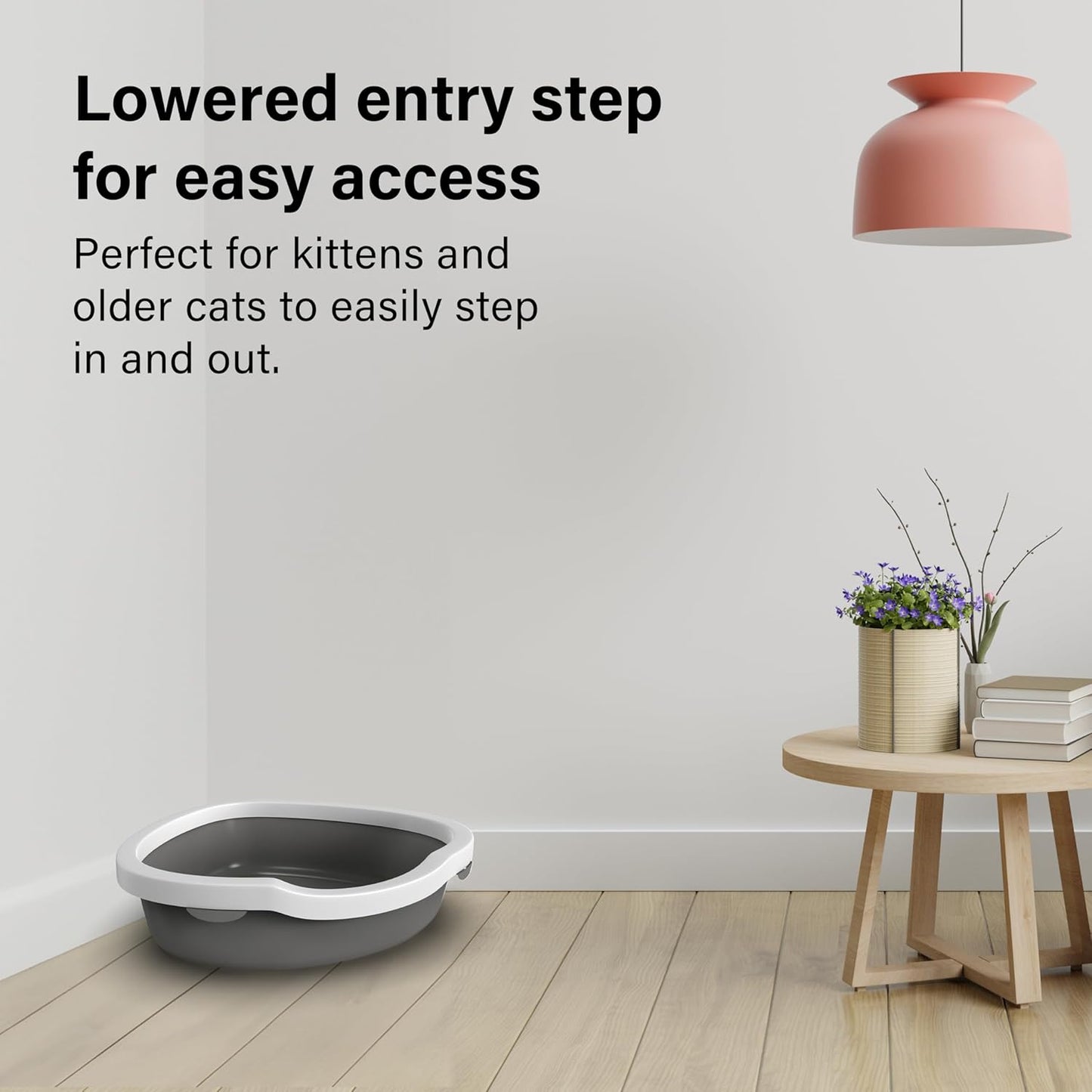 Corner Cat Litter Tray with Cleaning Scoop, High Sided Rounded Corners, Anti-Spillage & Mess-Free Cat Toilet (Dark Grey/White, 55X42.5X14)