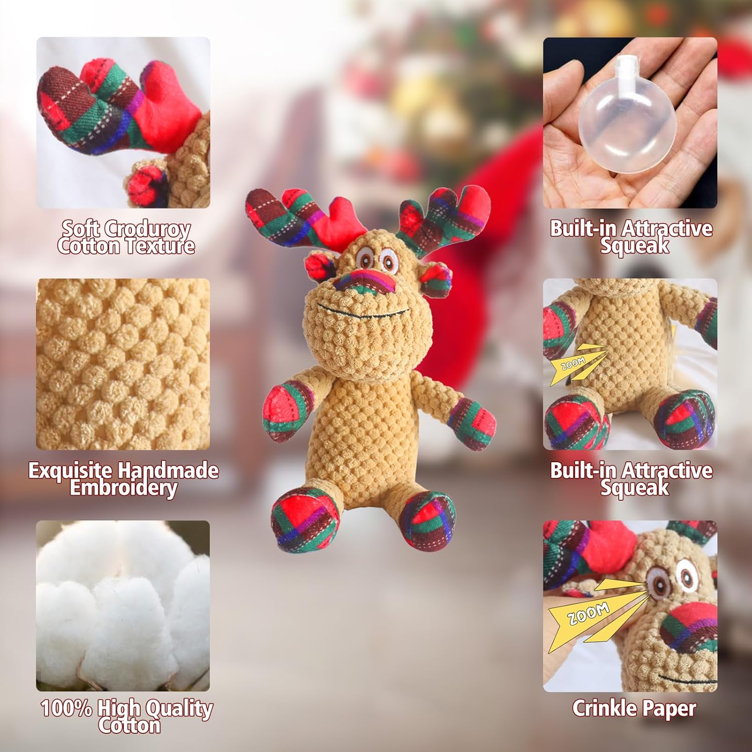 Cute Reindeer Christmas Squeaky Dog Toy