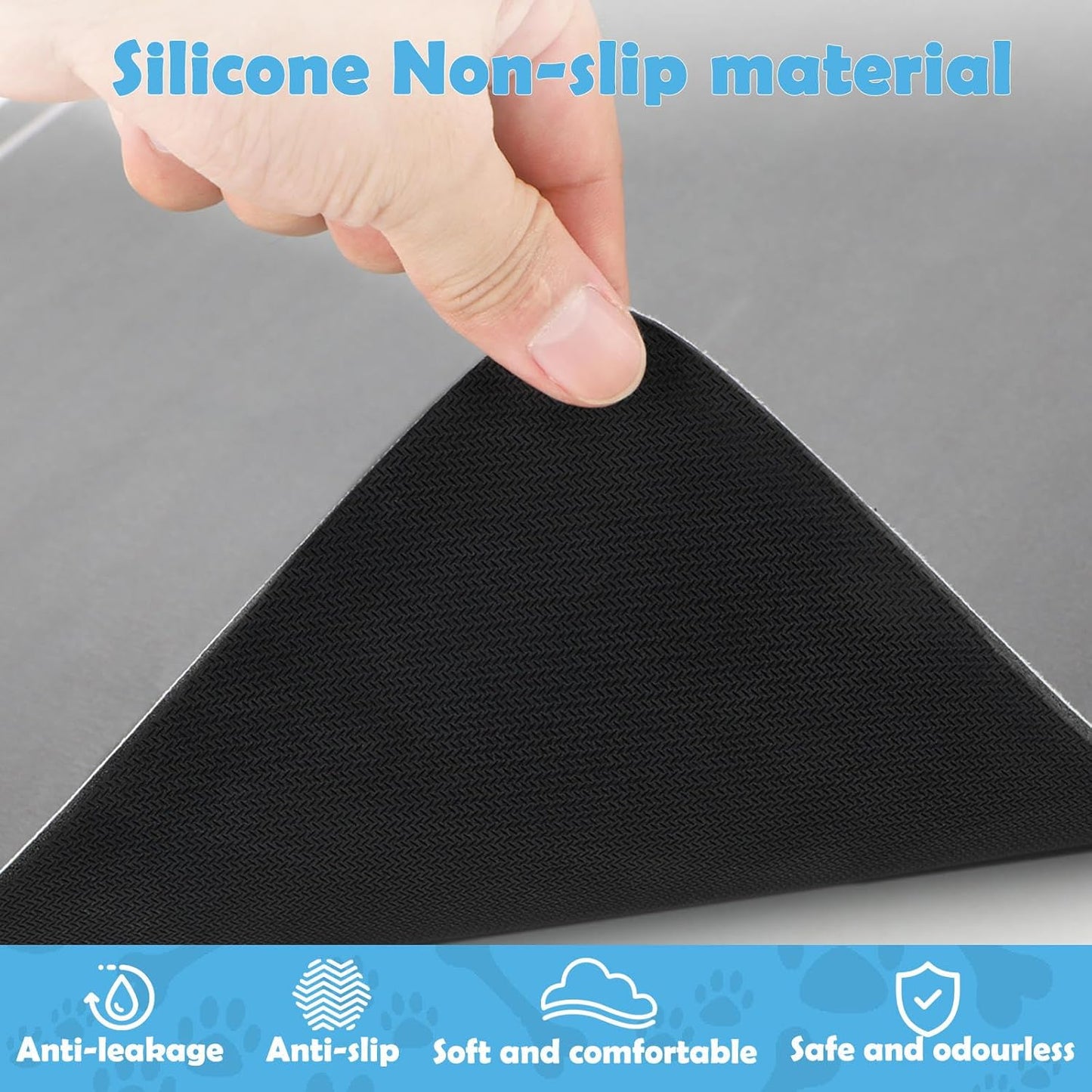 Dog & Cat Bowl Mat Silicone Waterproof Pet Feeding Mat Cat Food Mat Non-Slip Large Placemat for Dogs and Cats Protects Floors from Spills Durable Easy to Clean 40×60Cm Grey