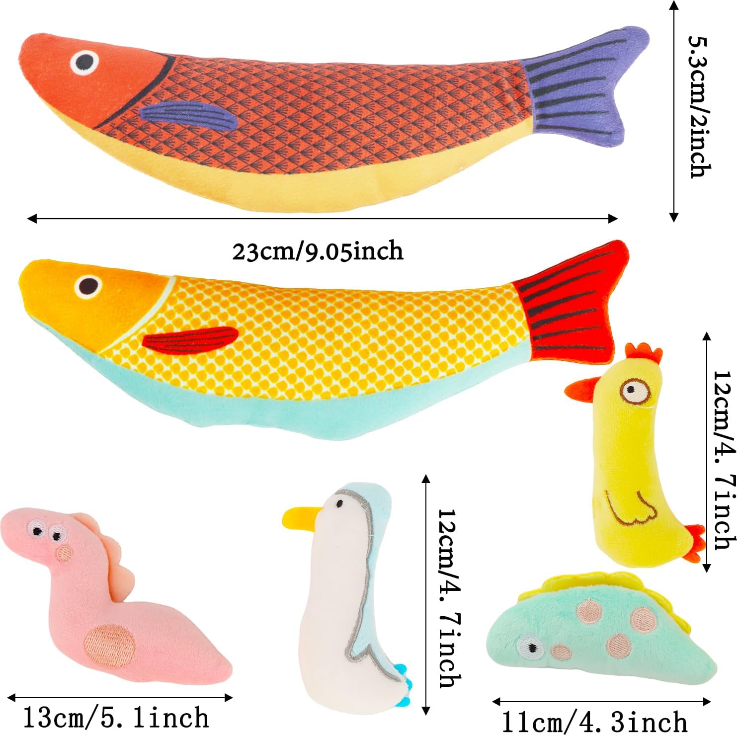 Cat Catnip Toys, 6 Pcs Cat Chew Toy, Interactive Soft Plush Fish Toy for Cats Adult Kitten Indoor