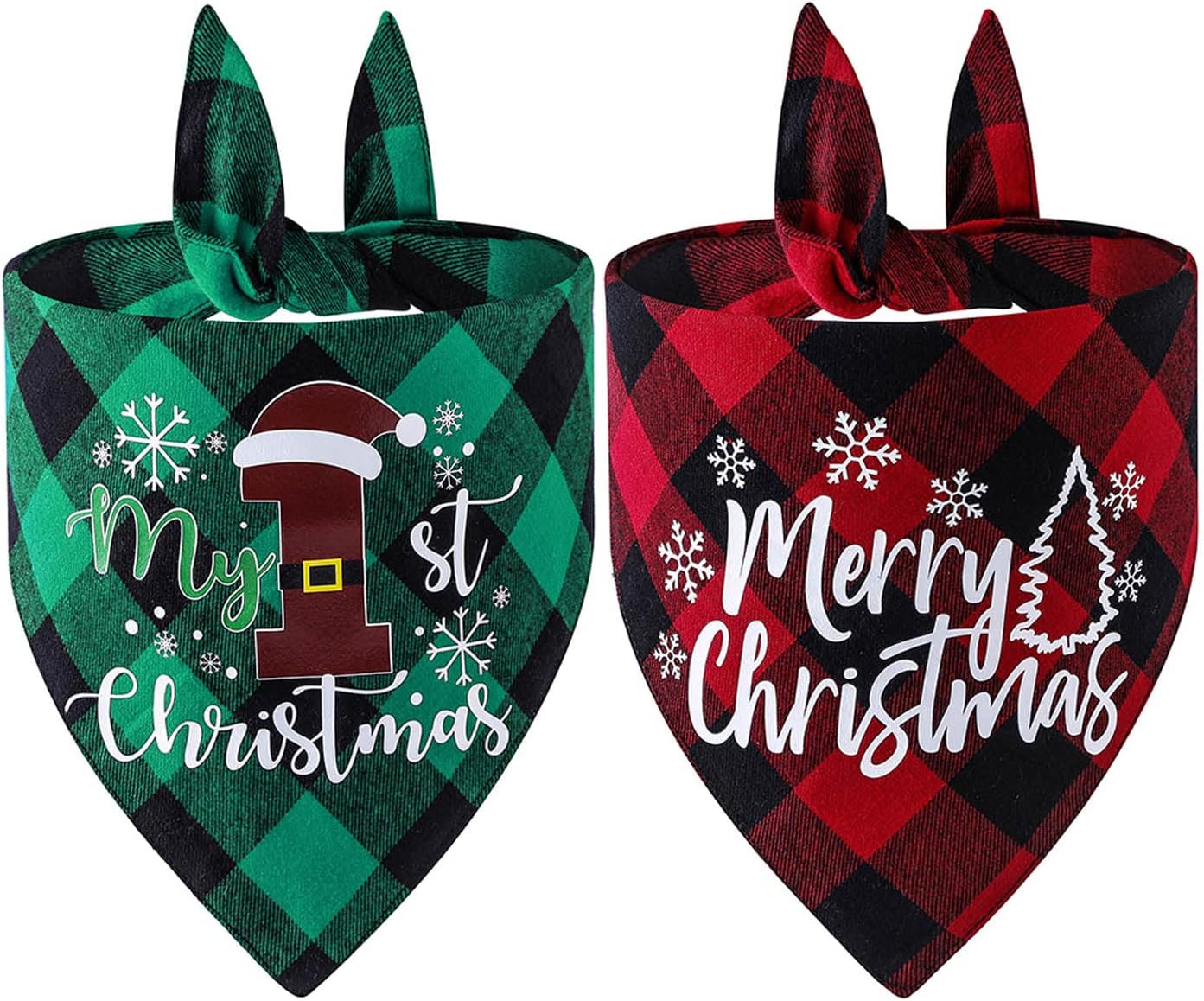 Dog Christmas Bandana, Pet Kerchief Scarf Triangle Bibs Washable for Holiday Festival Theme Party - Cat and Dog (Red)