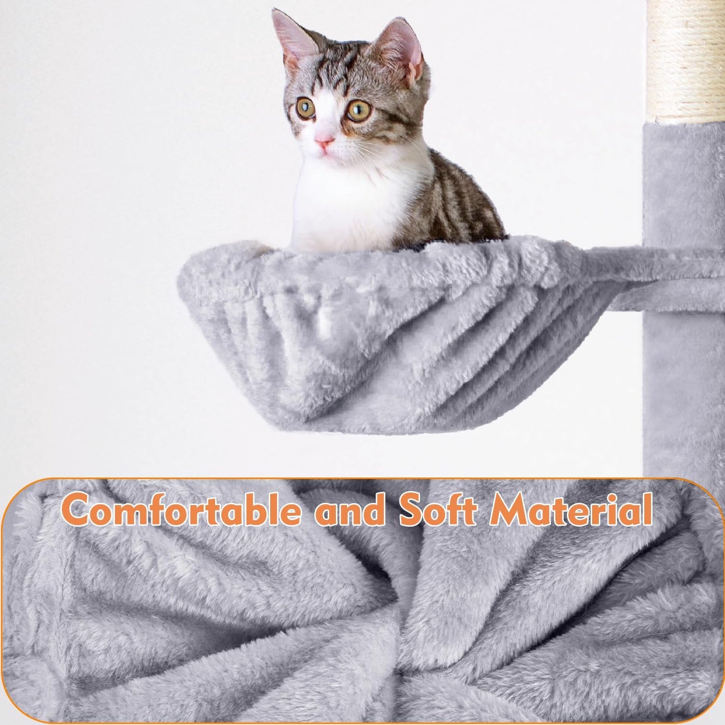 Cat Tree,151Cm Cat Tower for Indoor Kitty,Scratching Post Stable Activity Centre Climbing Tree with 2 Kitty Houses, Hammock, 4 Sisal Posts, Ladder, and Rest Place