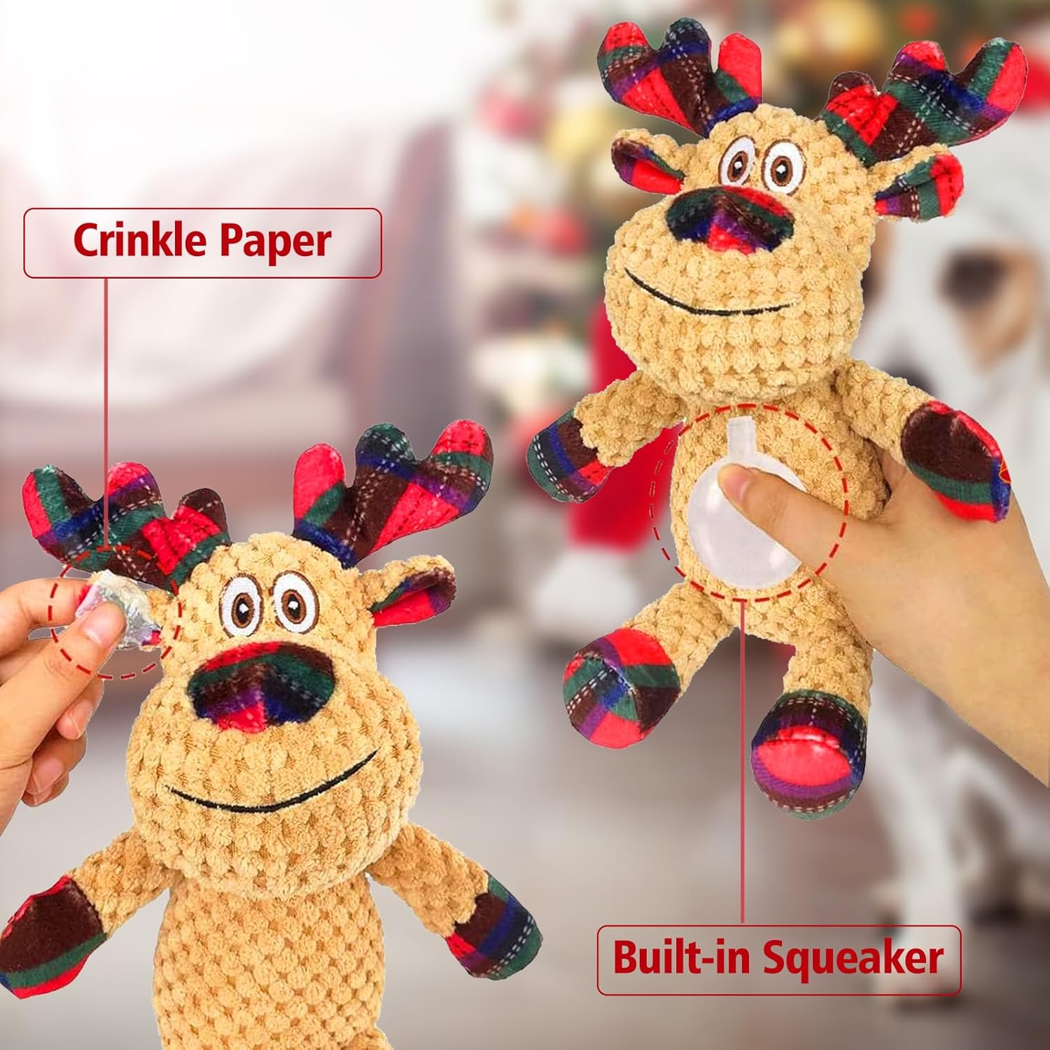 Cute Reindeer Christmas Squeaky Dog Toy