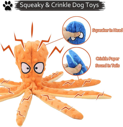 Squeaky Dog Interactive Play Toy,No Stuffing Octopus Dogs Chew Toy with Crinkle Paper for Medium and Large Dogs Playing