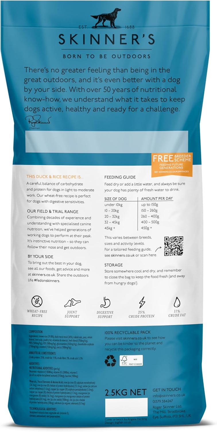Field & Trial Duck & Rice 2.5Kg, Complete Dry Adult Dog Food, Sensitive, for Active Dogs (Packing May Vary)