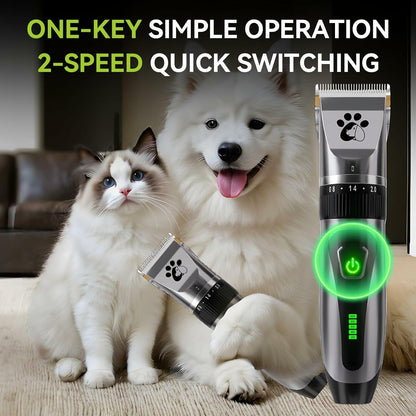 Dog Clippers Cordless, Professional Pet Clippers, 2-Speed Low Noise Dog Grooming Kit, Pet Trimmer for Small Large Thick Hair Dogs Cats