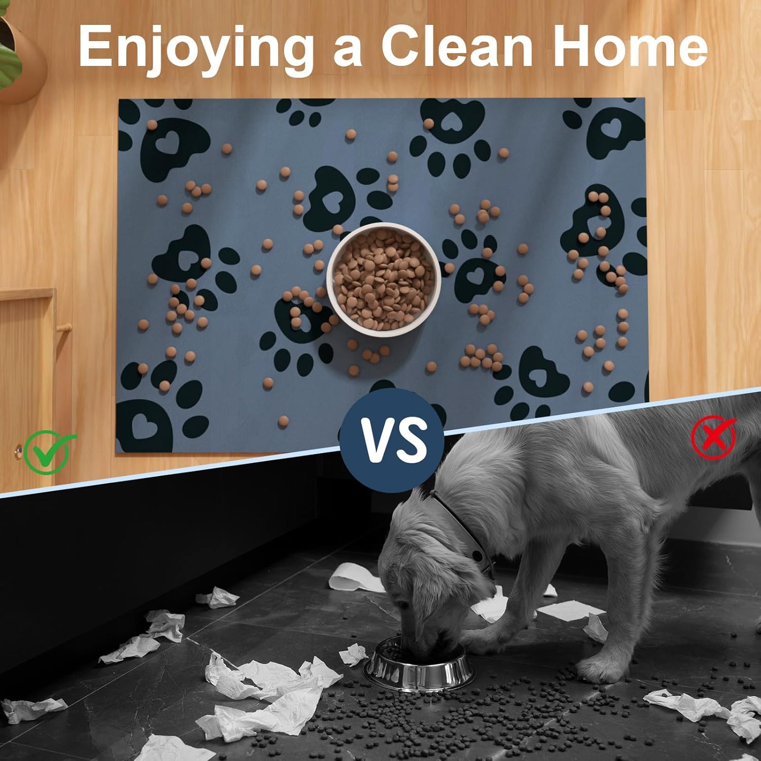 Dog Feeding Mat 30X50Cm, Absorbent Mat for Dog Water Bowl, Rubber Pet Food Mat, Pet Food Mats for Floor Waterproof, Pet Placemats for Food and Water, Cat Feeding Mat, Blue