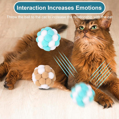 Cat Toys Balls 6 Pieces Colorful Cat Balls with Bells 5Cm Soft Cat Pom Poms Balls Cats Interactive Ball Toy for Cats Kitten Indoor Outdoor Playing Chewing Scratching