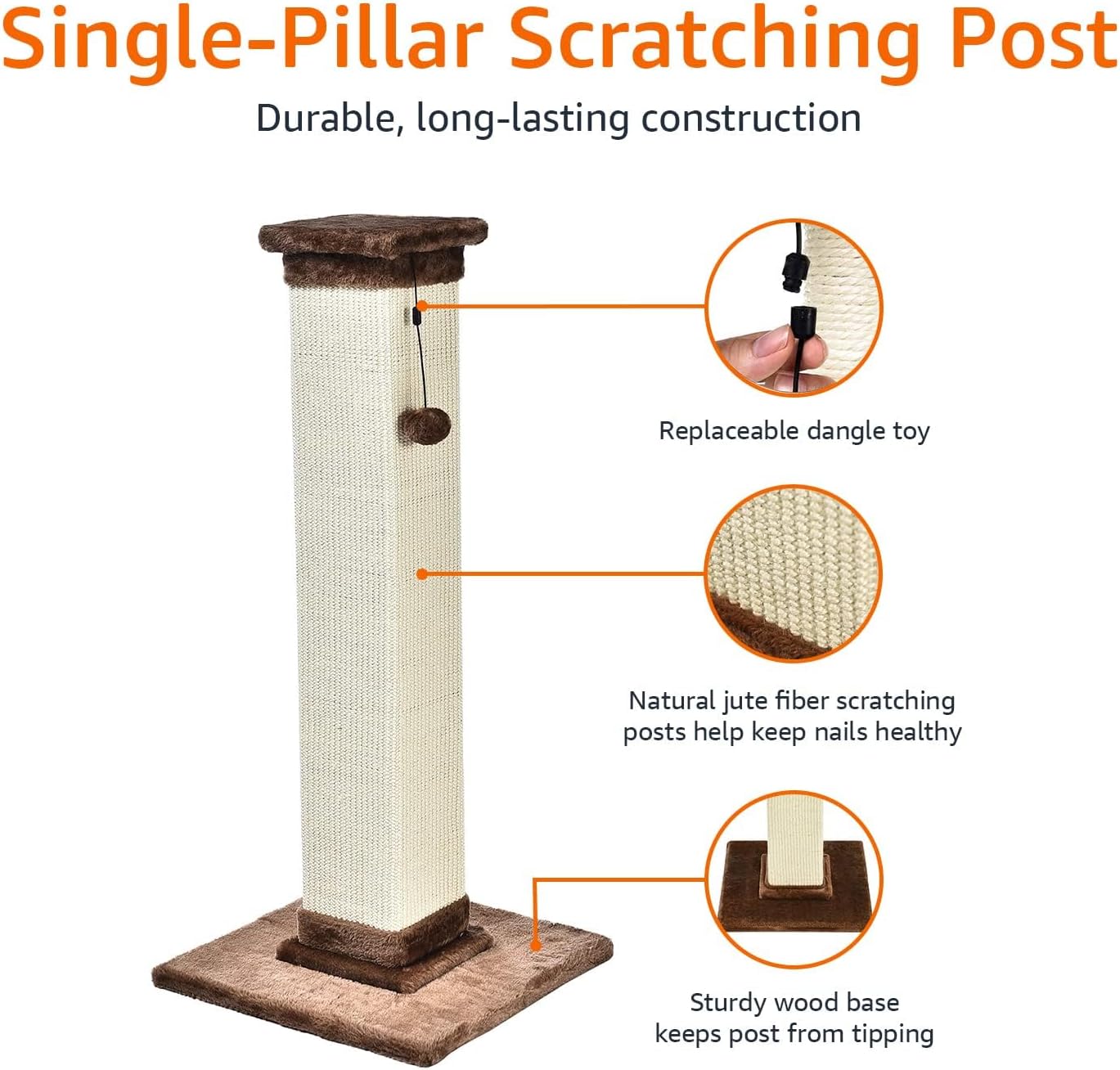 Cat Scratching Post for Indoor Cats, Heavy Duty with Carpet Floor, 90 Cm, Brown