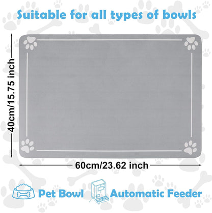 Dog & Cat Bowl Mat Silicone Waterproof Pet Feeding Mat Cat Food Mat Non-Slip Large Placemat for Dogs and Cats Protects Floors from Spills Durable Easy to Clean 40×60Cm Grey