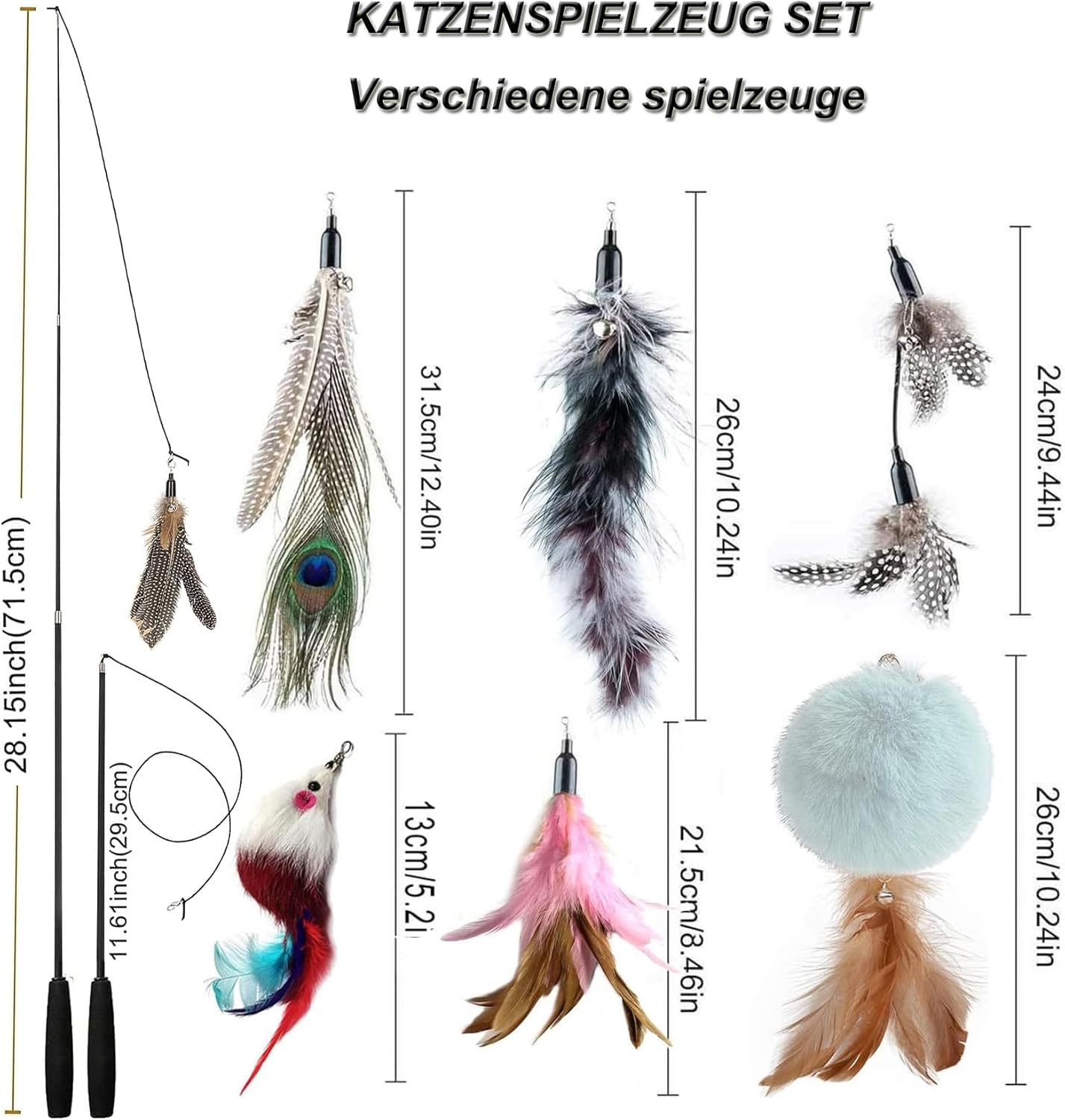 Cat Toys, Cat Feather Toys, Interactive Cat Teasers Wand Toys 6Pcs, Cat Toys for Indoor Cats Adult Kitten