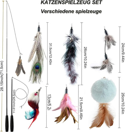 Cat Toys, Cat Feather Toys, Interactive Cat Teasers Wand Toys 6Pcs, Cat Toys for Indoor Cats Adult Kitten