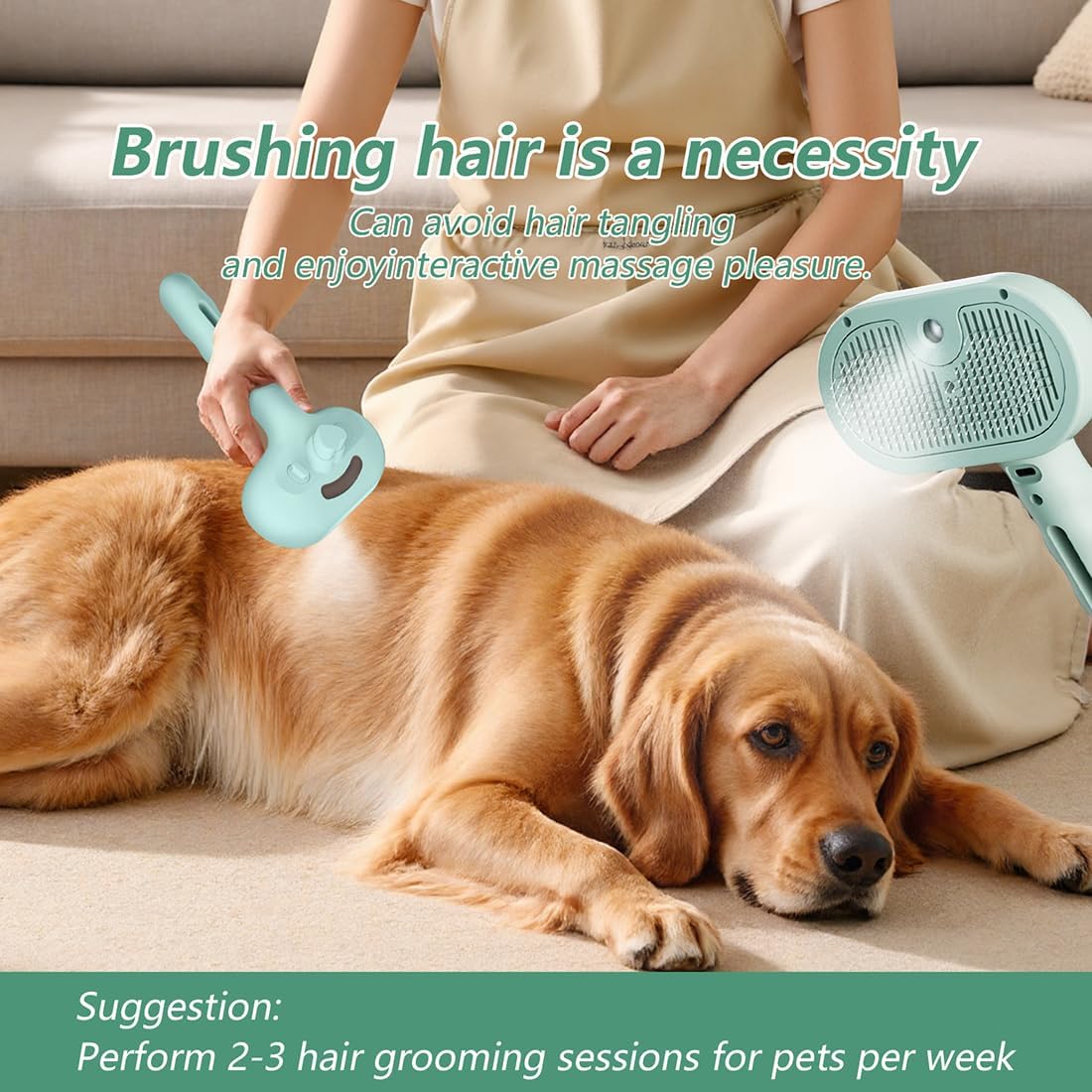 3 in 1 Pet Grooming Brush with Steam and Spray - Hair Removal Comb for Dogs and Cats with Water Tank and Mist Release Stainless Steel Teeth and Ergonomic Handle for Shedding and Grooming(White)