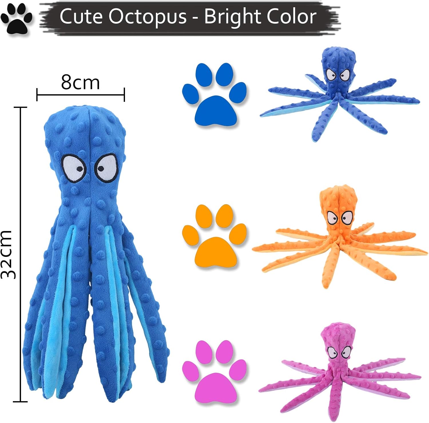 Squeaky Dog Interactive Play Toy,No Stuffing Octopus Dogs Chew Toy with Crinkle Paper for Medium and Large Dogs Playing