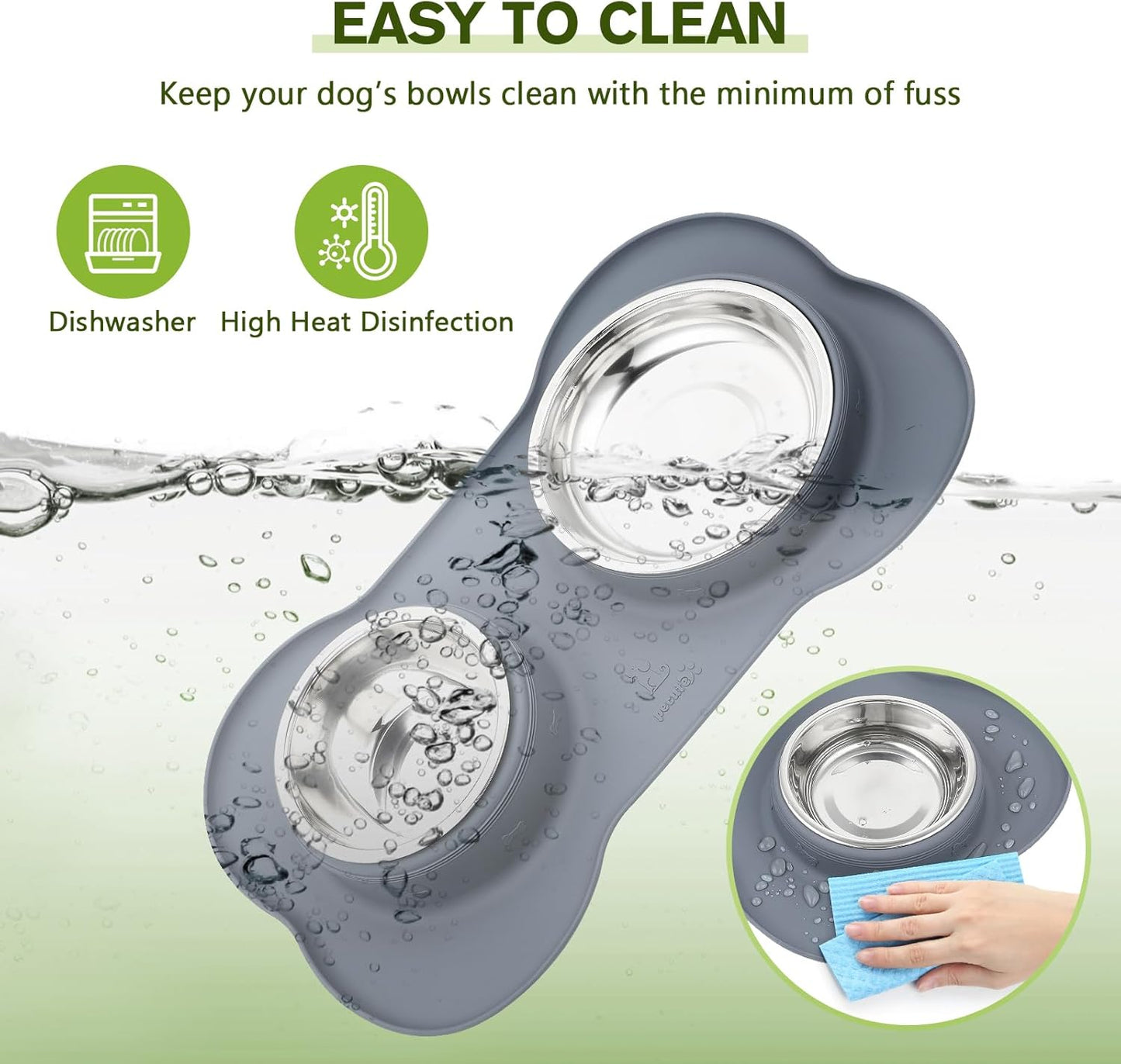 Dog Bowls Non-Slip, Stainless Steel Double Bowls Set with Non-Spill Silicone Mats Tray for Cats Puppies Water Food Feeding