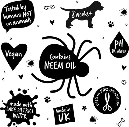 Flea and Tick Dog Shampoo by , Works on Smelly Puppies & Dogs, Contains Neem Oil PH Balanced Vegan Used by Professional Groom (Shampoo 500Ml)