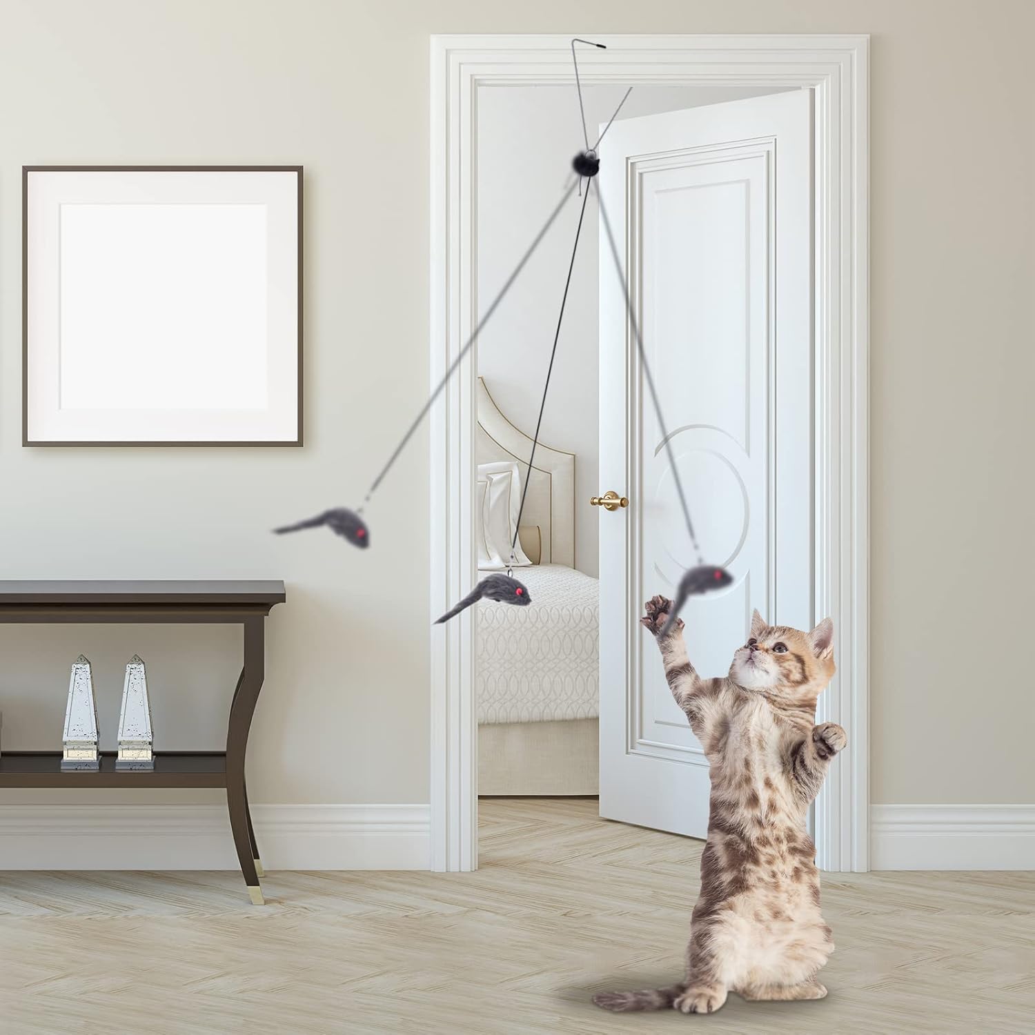 2 Packs Door Hanging Cat Toys - Interactive Mice Chasing Exercise Toys for Indoor Kitten