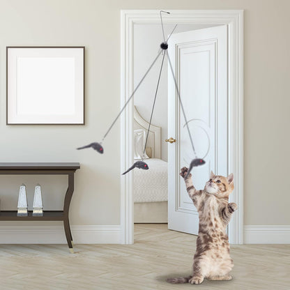 2 Packs Door Hanging Cat Toys - Interactive Mice Chasing Exercise Toys for Indoor Kitten