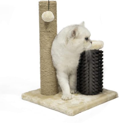 Cat Scratching Post for Indoor Cats, Small Scratcher with Brush for Kitten, 42 Cm, Beige