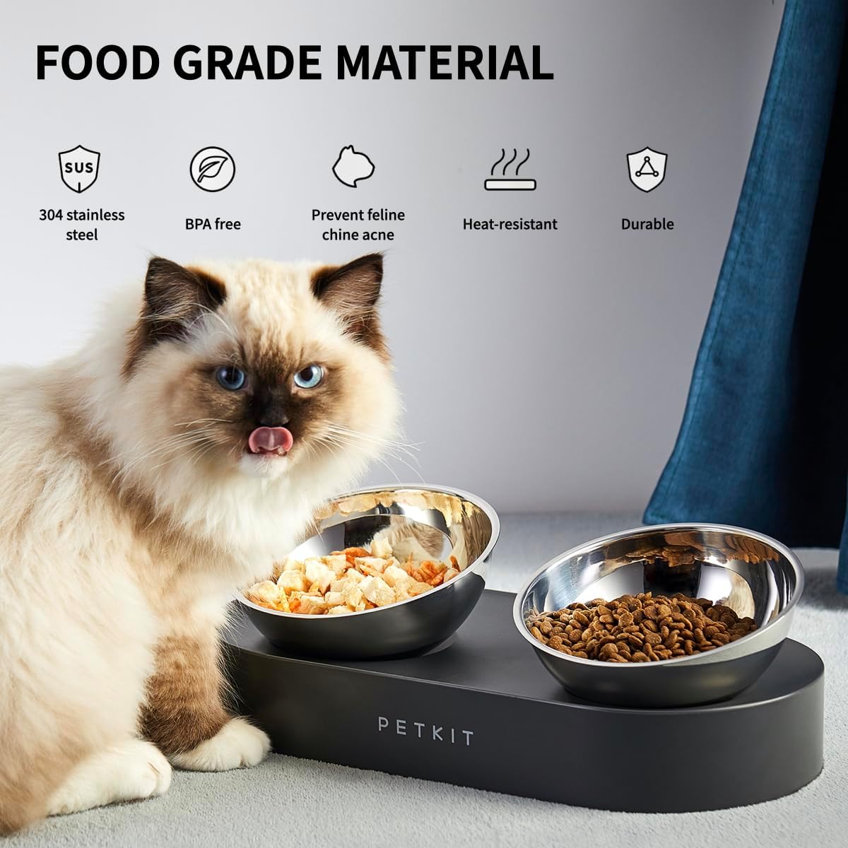 Cat Bowls with Stand Tilted, 0 &15° Stainless Steel Elevated Cat Feeding Bowls for Cats and Small Dogs, Raised Cat Food and Water Bowls, Stress Free, Food Grade Material, anti Slip None Spill