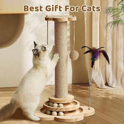 Cat Scratching Post with Natural Sisal - Sturdy Cat Scratcher for Indoor Smaller Cats, Kitten Toy with Scratching Posts, Play Platform & Toys, Easy Assembly, Space-Saving Design (45Cm Tall)