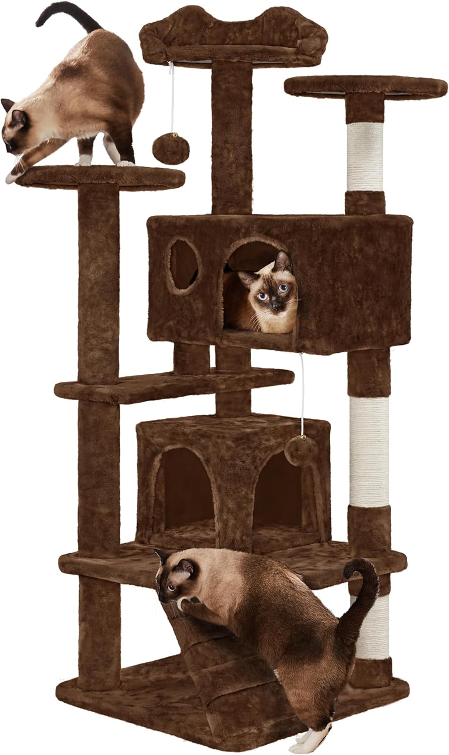 138.5Cm Cat Tree Tower Scratching Posts Multilevel Cat Climbing House with Condos & Ladder Pet Activity Centre for Indoor Kittens, Dark Grey