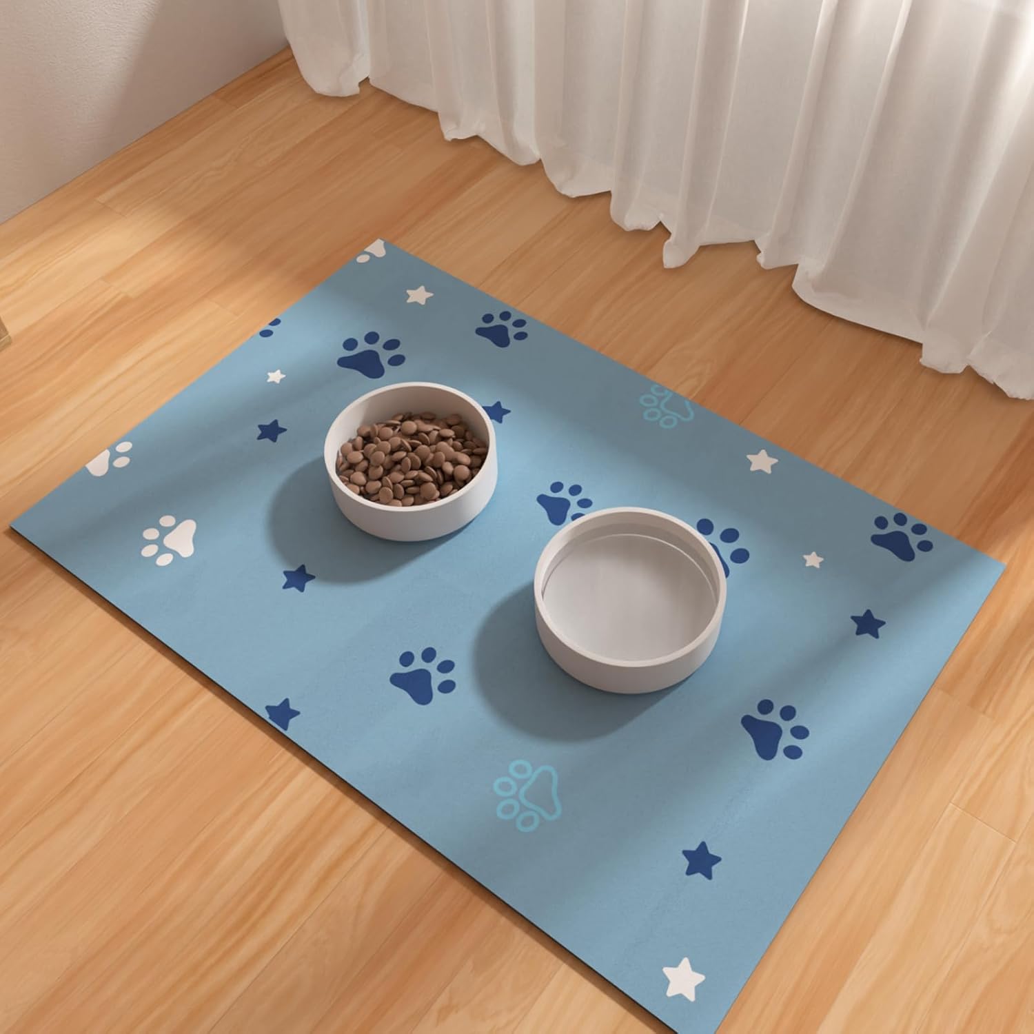 Dog Feeding Mat 30X50Cm, Absorbent Mat for Dog Water Bowl, Rubber Pet Food Mat, Pet Food Mats for Floor Waterproof, Pet Placemats for Food and Water, Cat Feeding Mat, Blue