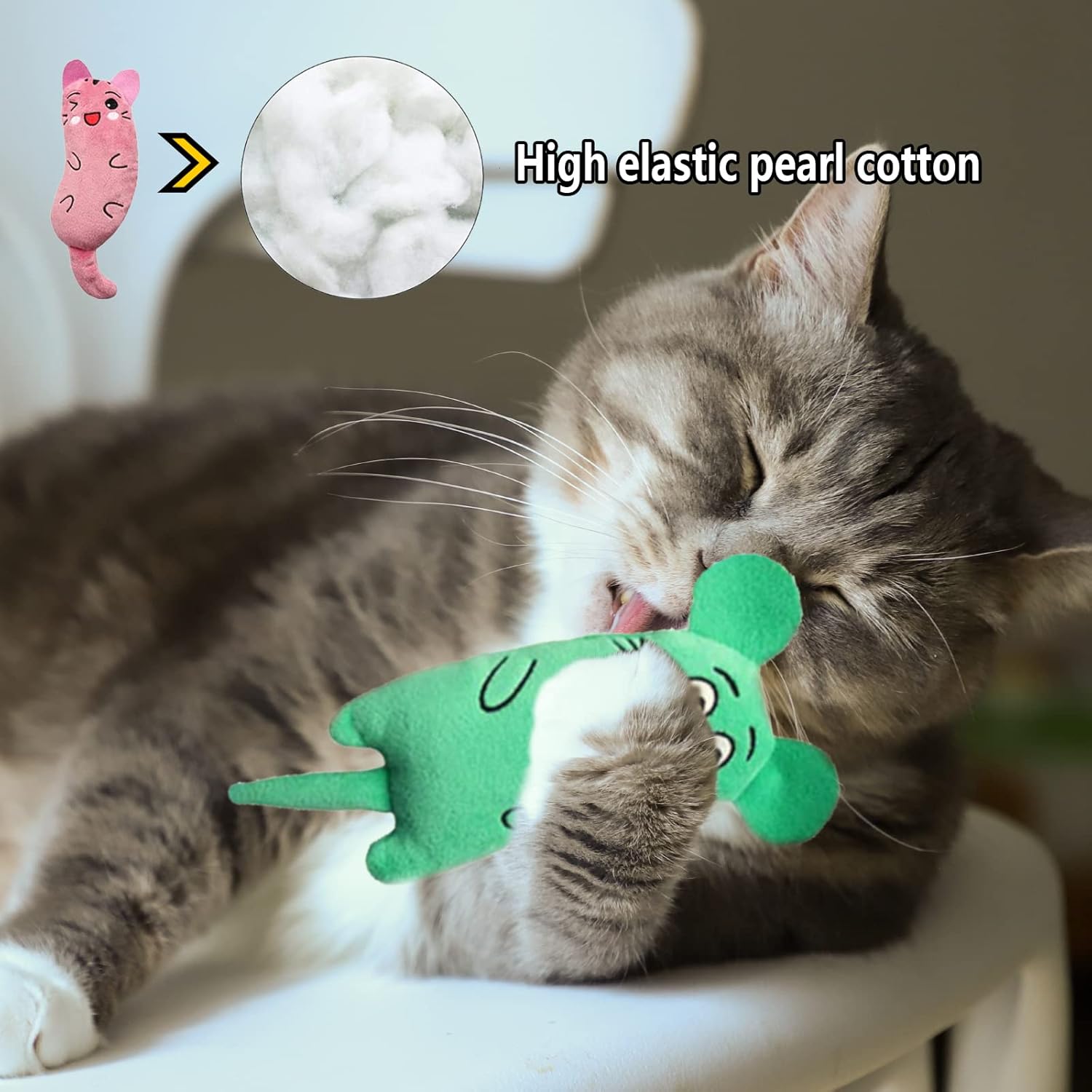 Catnip Toys, 3 Pack Interactive Teeth Cleaning Plush Toys for Indoor Cats and Kittens - Scratch Chewing Teeth Grinding Catnip Pillow