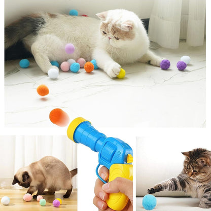 Interactive Cat Pom Pom Balls with Launcher - 50Pcs Cat Exercise Training Chasing Toys for Indoor Pets