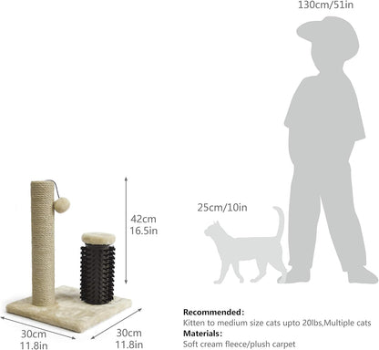Cat Scratching Post for Indoor Cats, Small Scratcher with Brush for Kitten, 42 Cm, Beige