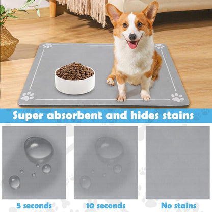 Dog & Cat Bowl Mat Silicone Waterproof Pet Feeding Mat Cat Food Mat Non-Slip Large Placemat for Dogs and Cats Protects Floors from Spills Durable Easy to Clean 40×60Cm Grey