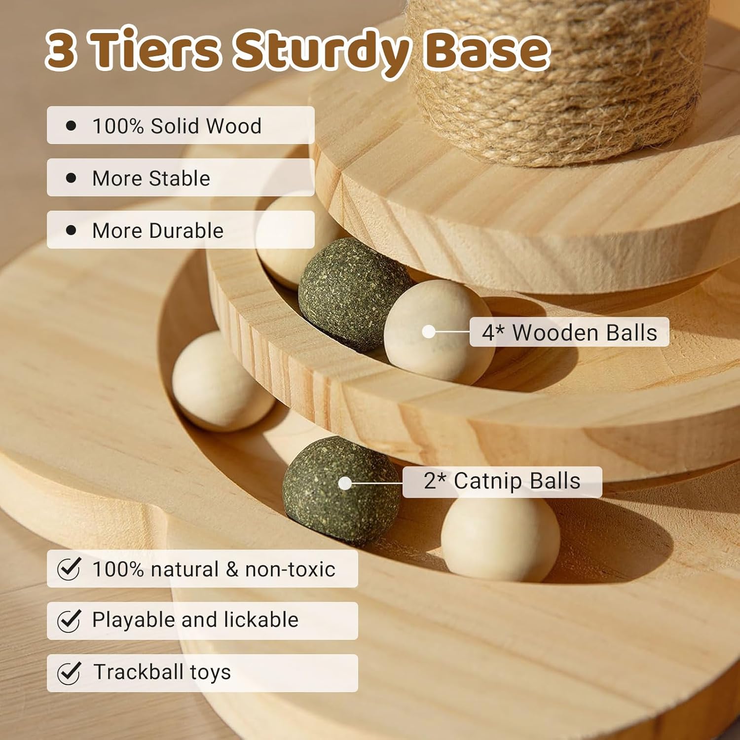 Cat Scratching Post with Natural Sisal - Sturdy Cat Scratcher for Indoor Smaller Cats, Kitten Toy with Scratching Posts, Play Platform & Toys, Easy Assembly, Space-Saving Design (45Cm Tall)