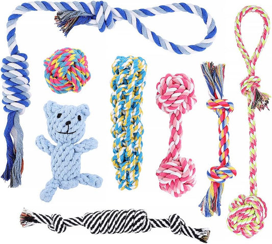Dog Chew Toys for Aggressive Chewers, 8 Pack Interactive Rope Toys, Washable Cotton, Teething Toys for Puppies, Small and Medium Dogs