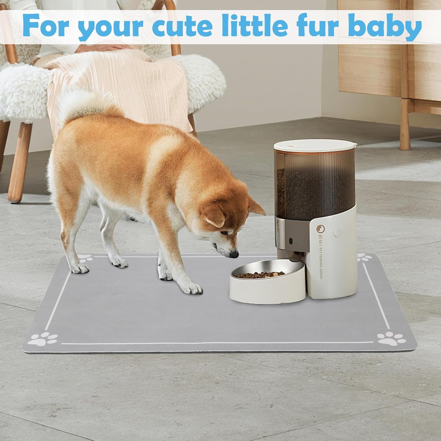 Dog & Cat Bowl Mat Silicone Waterproof Pet Feeding Mat Cat Food Mat Non-Slip Large Placemat for Dogs and Cats Protects Floors from Spills Durable Easy to Clean 40×60Cm Grey