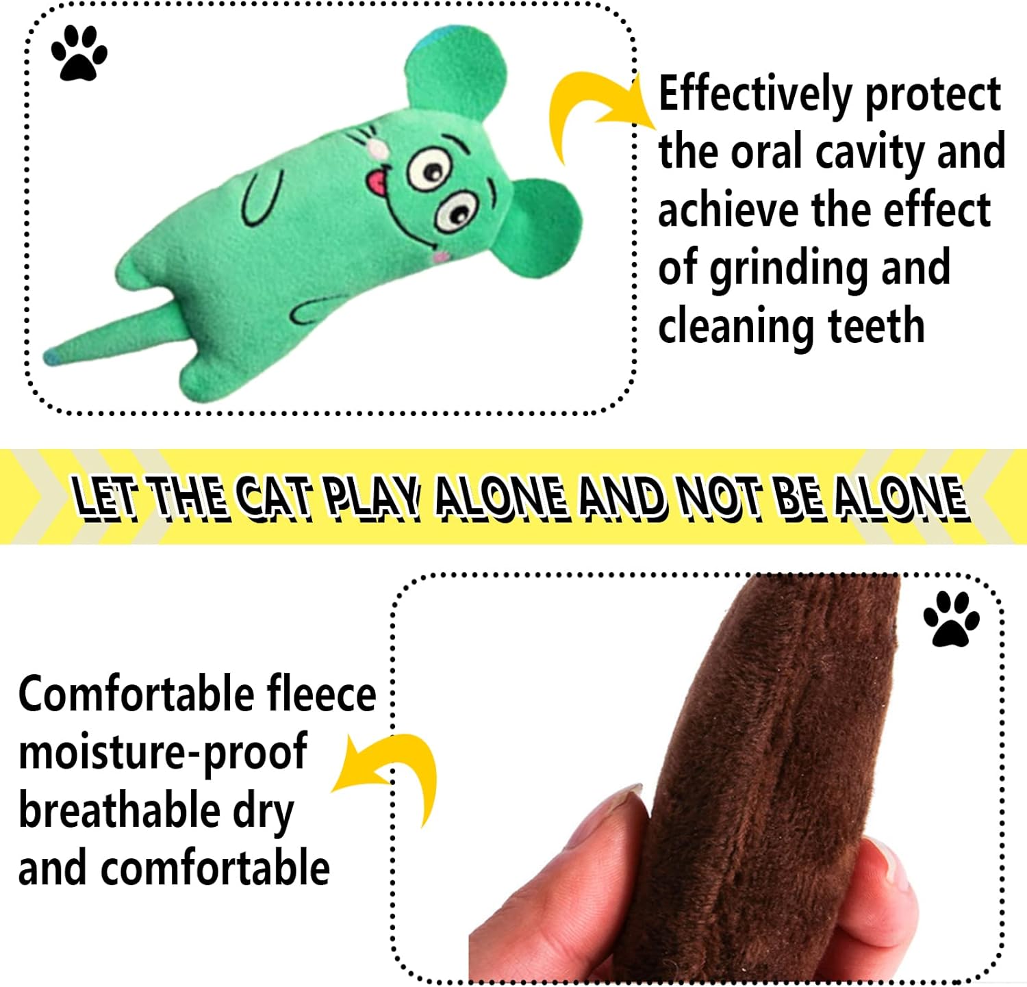 Catnip Toys, 3 Pack Interactive Teeth Cleaning Plush Toys for Indoor Cats and Kittens - Scratch Chewing Teeth Grinding Catnip Pillow