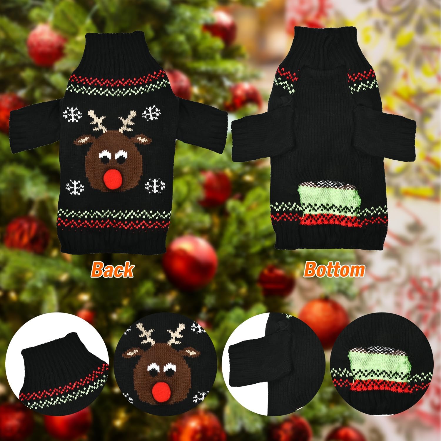 Christmas Dog Sweater Reindeer Holiday Knitwear Warm Pet Clothes for Medium Large Dogs and Cats(M-1Pc)