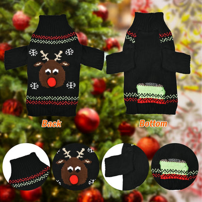 Christmas Dog Sweater Reindeer Holiday Knitwear Warm Pet Clothes for Medium Large Dogs and Cats(M-1Pc)