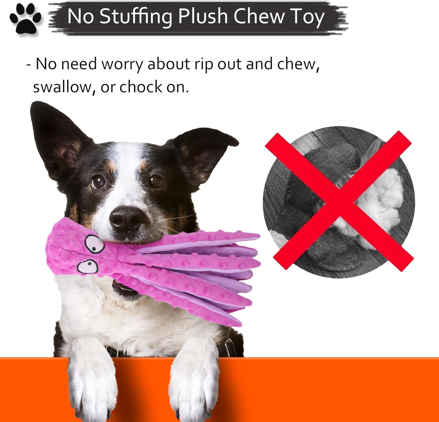Squeaky Dog Interactive Play Toy,No Stuffing Octopus Dogs Chew Toy with Crinkle Paper for Medium and Large Dogs Playing
