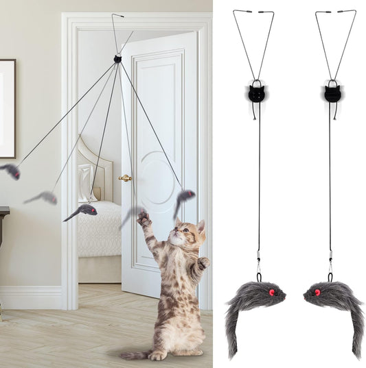 2 Packs Door Hanging Cat Toys - Interactive Mice Chasing Exercise Toys for Indoor Kitten