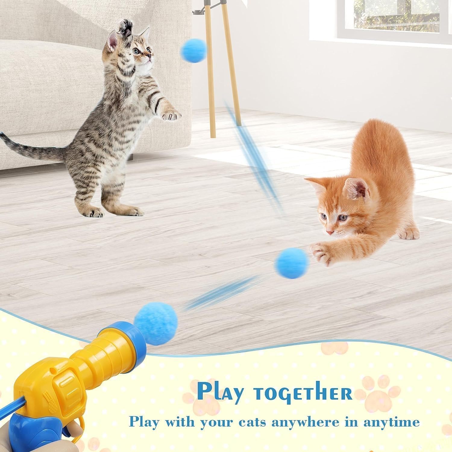 Interactive Cat Pom Pom Balls with Launcher - 50Pcs Cat Exercise Training Chasing Toys for Indoor Pets